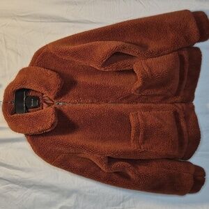 NWOT Elodie Brown Teddy Sherpa Women's Zip-Up JacketSz M Baggie oversize